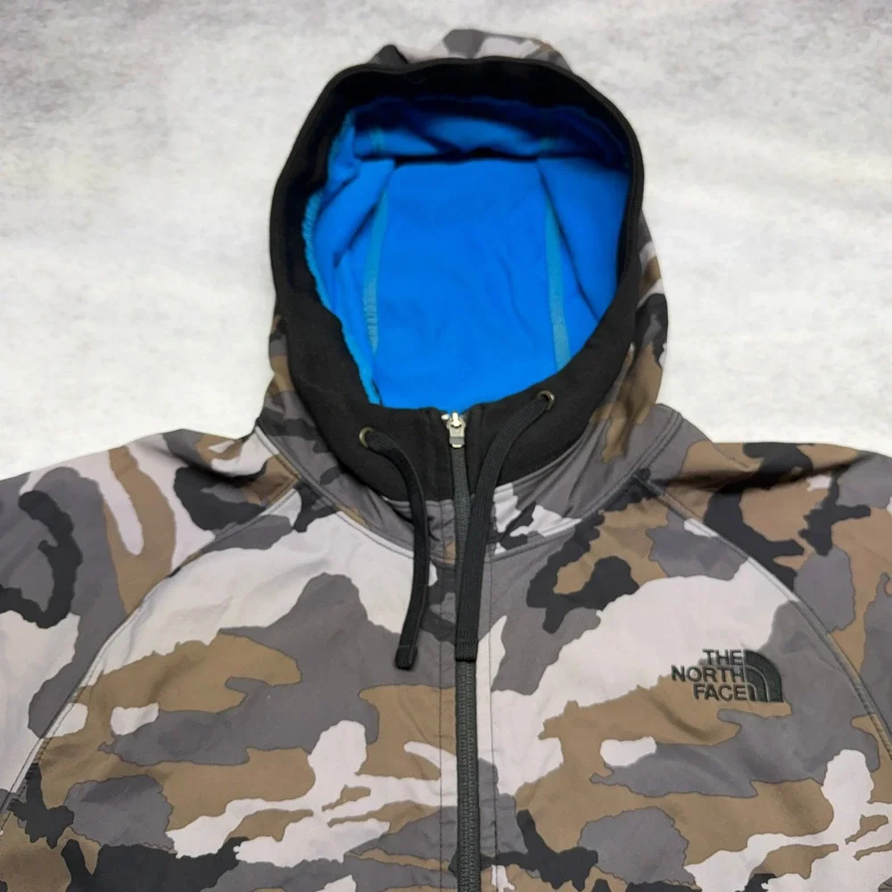 The North Face Mens Camo Full Zip Hoodie Grey Brown Blue Lining Size M